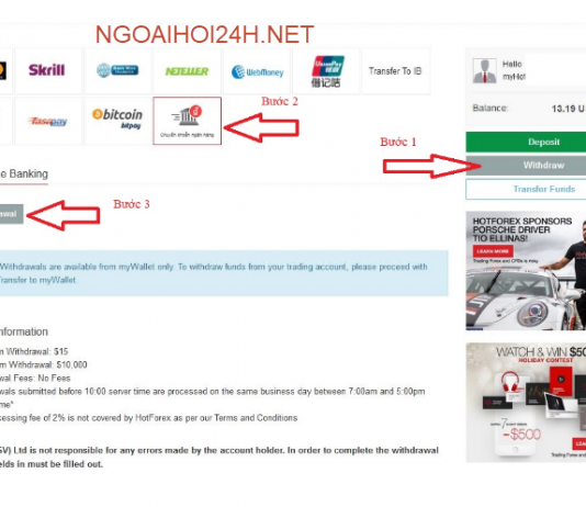 Hướng dẫn nạp rút tiền Hotforex bằng chuyển khoản ngân hàng – Sàn HF markets