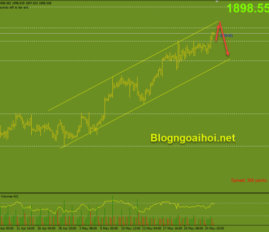 Vàng 26/5-Vàng kiểm tra kháng cự tâm lý 1900$ Vàng 26/5-Kháng cự tâm lý 1900