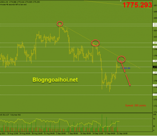 Vàng 22/9-Tập trung vào cuộc họp FOMC về khuya Vàng 22/9 Trendline giảm