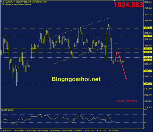 Phân tích Vàng 14/6- Kỳ vọng FED tăng lãi suất 75 điểm cơ bản trong tuần này vang-14-6-suy-giam-ve-1800