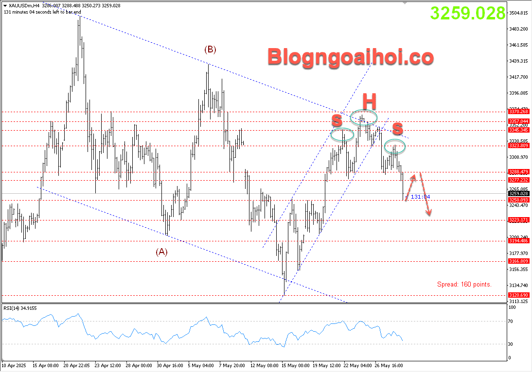 Vàng 29/5- Vàng di chuyển theo vai đầu vai