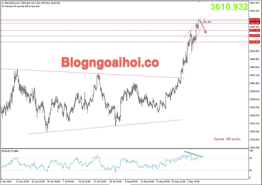 Vàng 8/9 mô hình nêm tăng