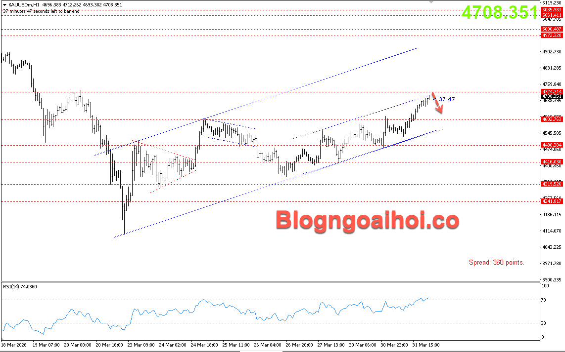 Vàng 1/4- Kênh giá tăng
